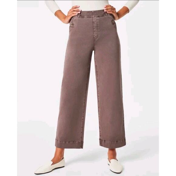 Spanx Twill High Rise Cropped Wide Leg Pants - Picture 1 of 12